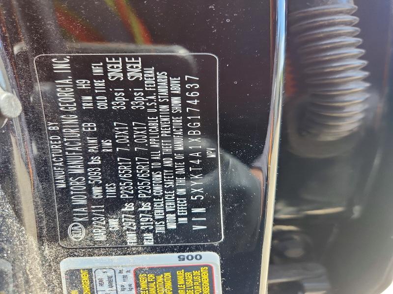 2011 Kia Sorento მანქანა იყიდება აუქციონზე, vin: 5XYKT4A1XBG174637, აუქციონის ნომერი: 50573396