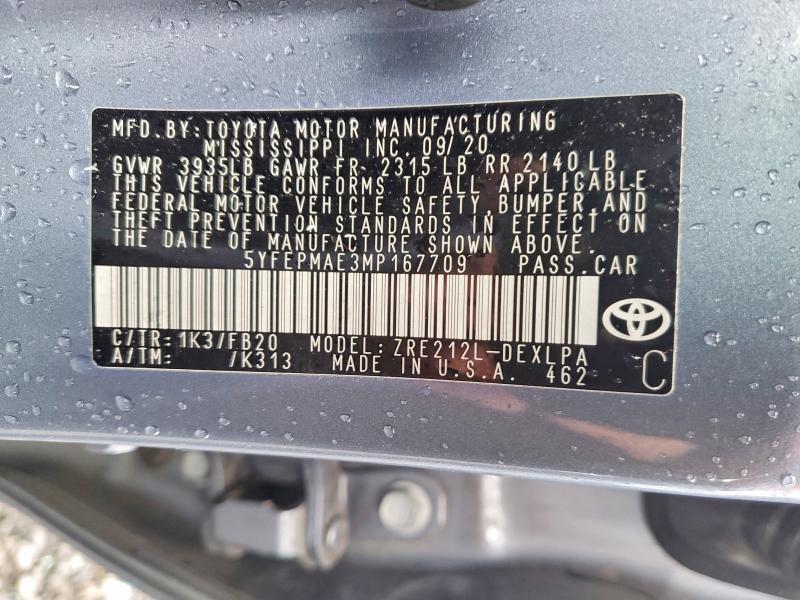 Продажа на аукционе авто 2021 Toyota Corolla, vin: 5YFEPMAE3MP167709, номер лота: 50045186