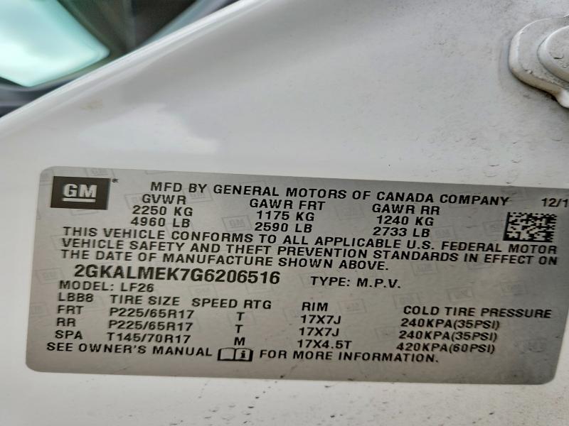 Aukcja sprzedaży 2016 Gmc Terrain, vin: 2GKALMEK7G6206516, numer aukcji: 48507666
