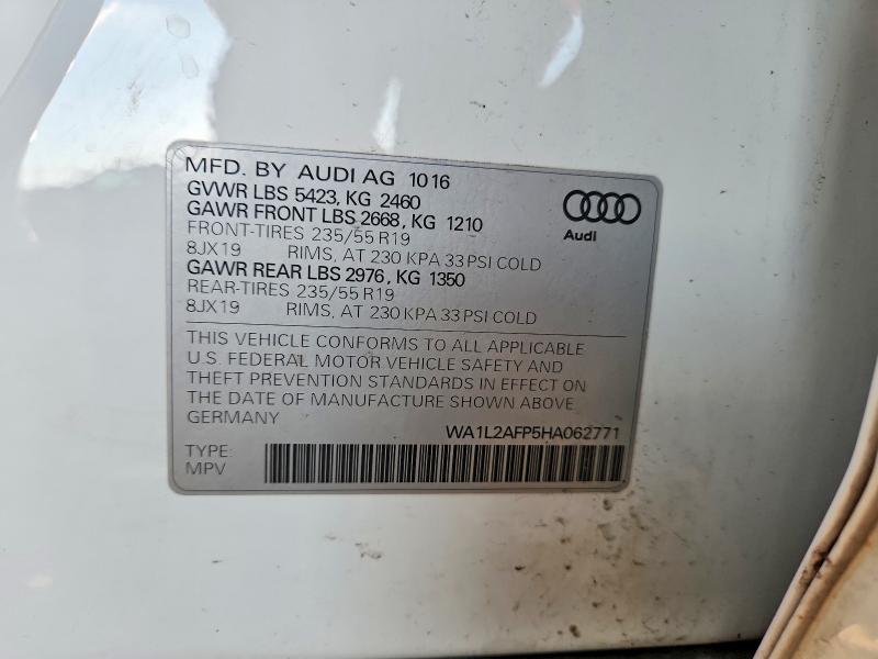 2017 Audi Q5 მანქანა იყიდება აუქციონზე, vin: WA1L2AFP5HA062771, აუქციონის ნომერი: 47796096