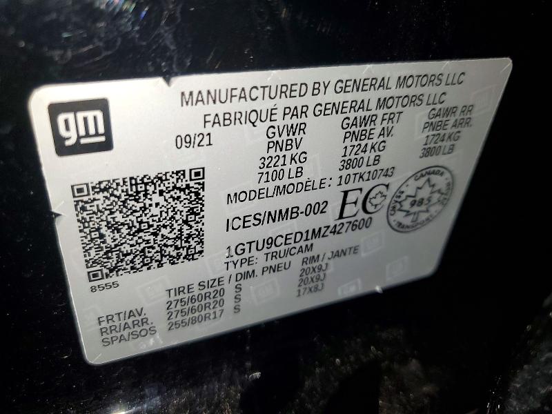 50798006 :رقم المزاد ، 1GTU9CED1MZ427600 vin ، 2021 Gmc Sierra مزاد بيع