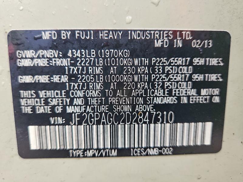 Продаж на аукціоні авто 2013 Subaru Xv Crosstrek, vin: JF2GPAGC2D2847310, номер лоту: 51196096