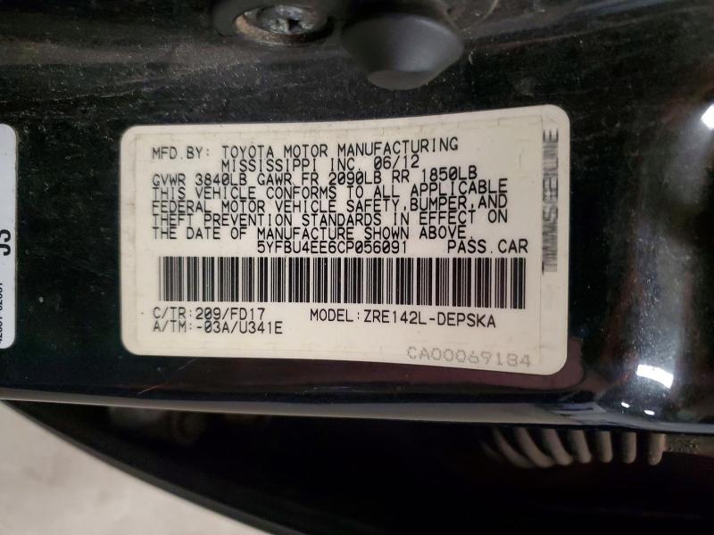 Продаж на аукціоні авто 2012 Toyota Corolla, vin: 5YFBU4EE6CP056091, номер лоту: 51614186
