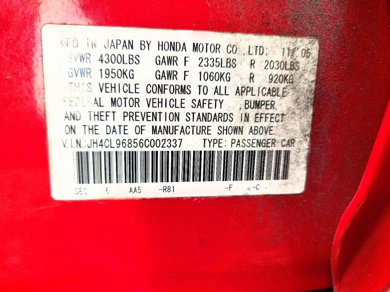 2006 Acura Tsx მანქანა იყიდება აუქციონზე, vin: JH4CL96856C002337, აუქციონის ნომერი: 50150606