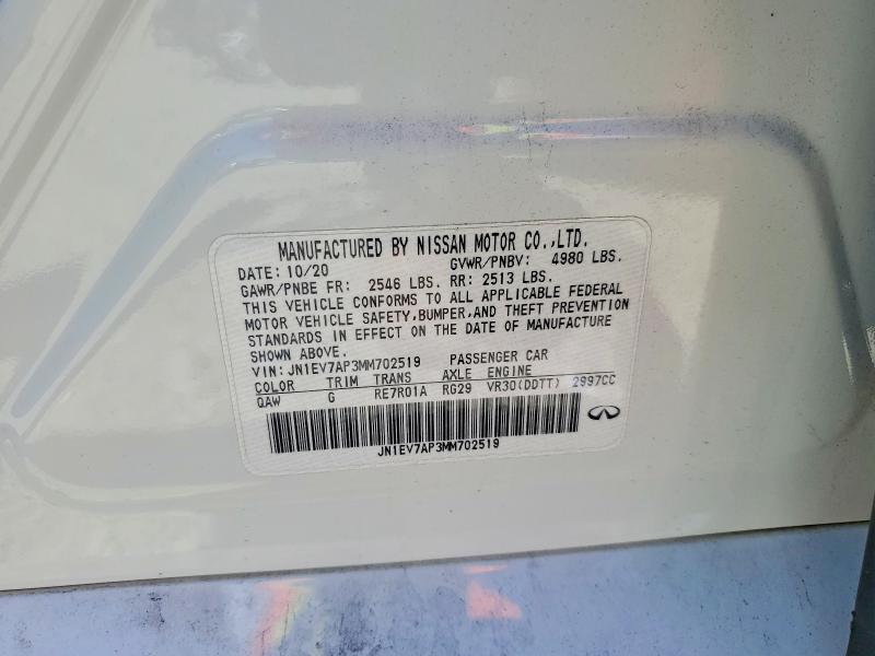 51329356 :رقم المزاد ، JN1EV7AP3MM702519 vin ، 2021 Infiniti Q50 مزاد بيع
