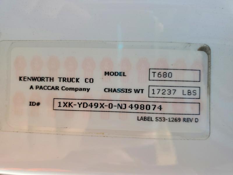 Продажа на аукционе авто 2022 Kenworth T680, vin: 1XKYD49X0NJ498074, номер лота: 50664116