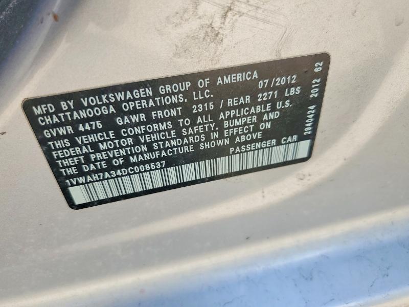 48448046 :رقم المزاد ، 1VWAH7A34DC008537 vin ، 2013 Volkswagen Passat مزاد بيع