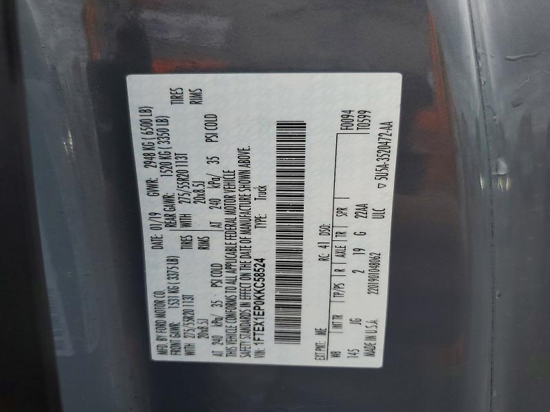 Aukcja sprzedaży 2019 Ford F150, vin: 1FTEX1EP0KKC58524, numer aukcji: 49739106