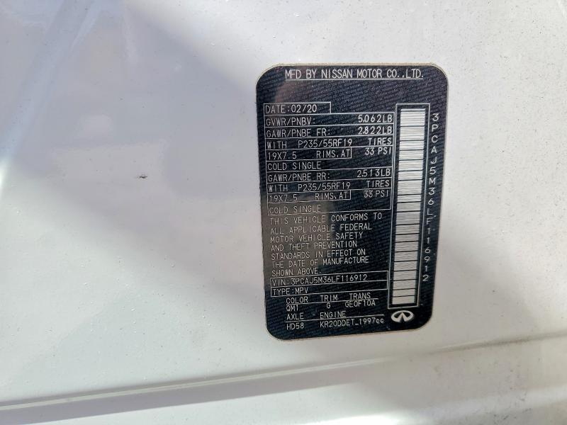 Aukcja sprzedaży 2020 Infiniti Qx50, vin: 3PCAJ5M36LF116912, numer aukcji: 50819286