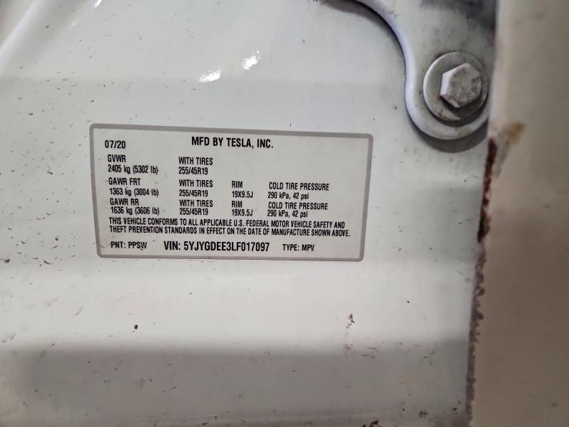 48387256 :رقم المزاد ، 5YJYGDEE3LF017097 vin ، 2020 Tesla Model Y مزاد بيع