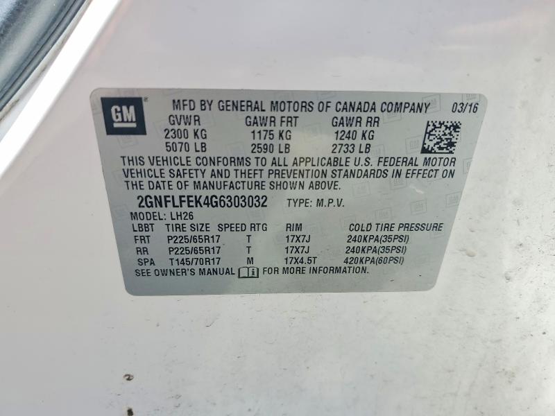 51307486 :رقم المزاد ، 2GNFLFEK4G6303032 vin ، 2016 Chevrolet Equinox مزاد بيع