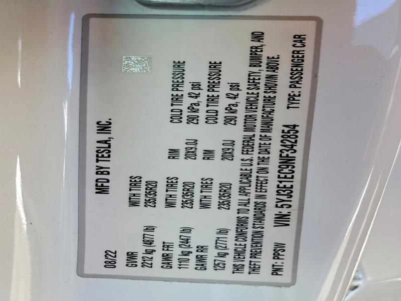 Aukcja sprzedaży 2022 Tesla Model 3, vin: 5YJ3E1EC9NF342854, numer aukcji: 50522576
