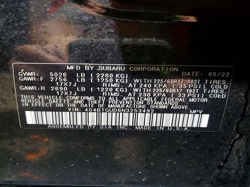 Aukcja sprzedaży 2022 Subaru Outback, vin: 4S4BTGUD6N3253492, numer aukcji: 51432786