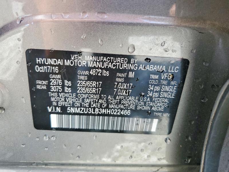 2017 Hyundai Santa Fe Sport მანქანა იყიდება აუქციონზე, vin: 5NMZU3LB3HH022466, აუქციონის ნომერი: 49240196