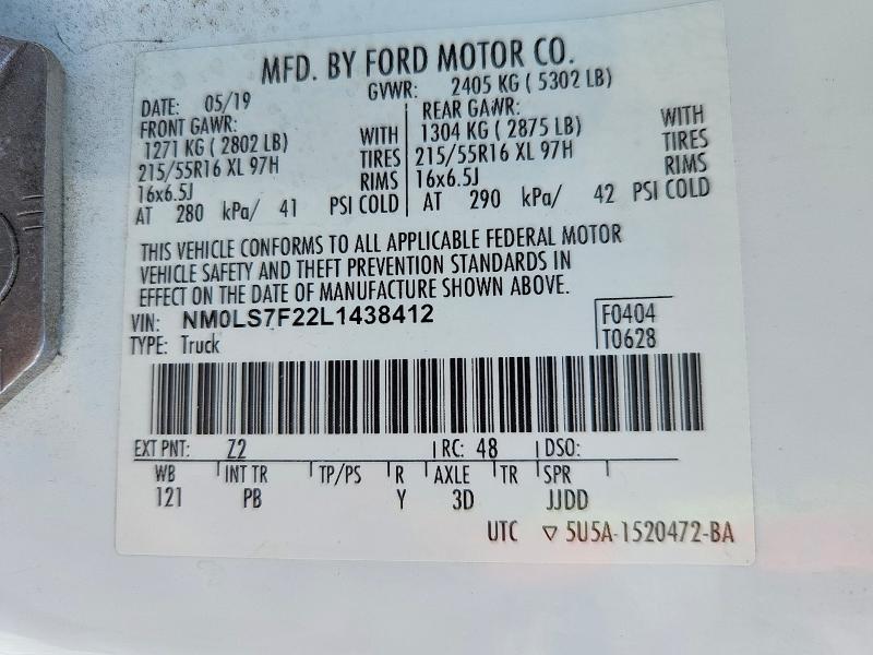 Продаж на аукціоні авто 2020 Ford Transit Connect, vin: NM0LS7F22L1438412, номер лоту: 46579596
