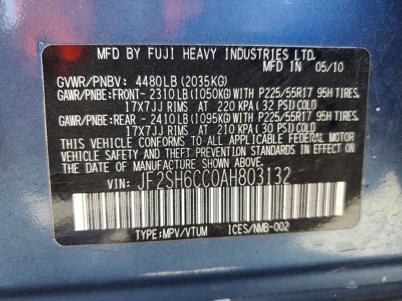 Продажа на аукционе авто 2010 Subaru Forester, vin: JF2SH6CC0AH803132, номер лота: 49667706