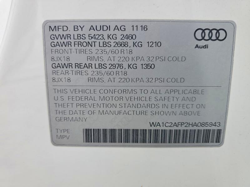 Продажа на аукционе авто 2017 Audi Q5, vin: WA1C2AFP2HA085943, номер лота: 47639426