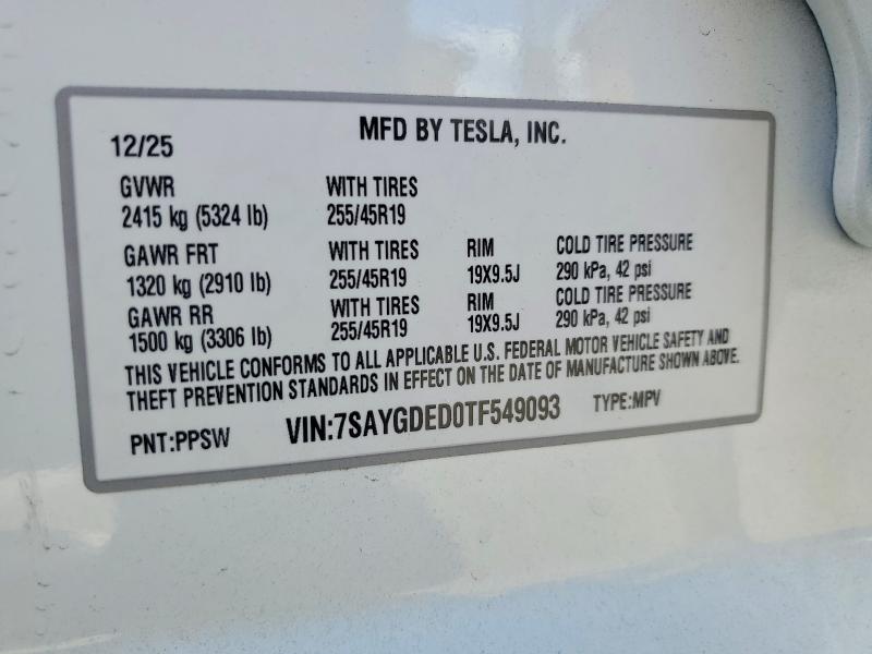 Продаж на аукціоні авто 2026 Tesla Model Y, vin: 7SAYGDED0TF549093, номер лоту: 49507086
