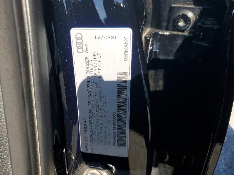 2019 Audi A3 მანქანა იყიდება აუქციონზე, vin: WAUAUGFF0KA099989, აუქციონის ნომერი: 49356126