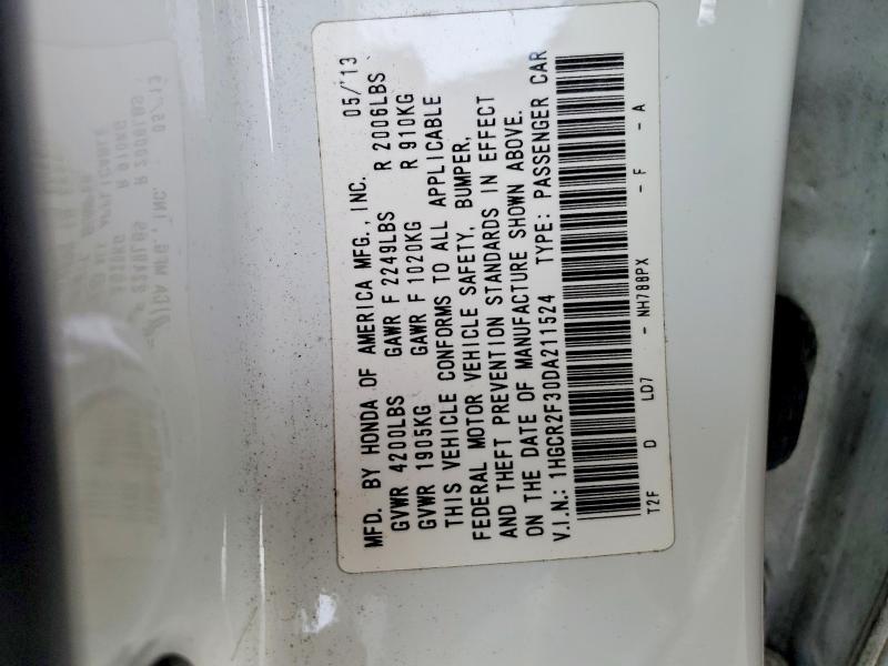 51297796 :رقم المزاد ، 1HGCR2F30DA211524 vin ، 2013 Honda Accord مزاد بيع