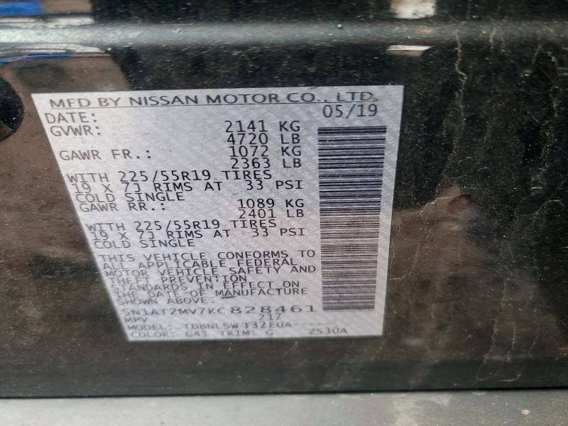 50577046 :رقم المزاد ، 5N1AT2MV7KC828461 vin ، 2019 Nissan Rogue مزاد بيع