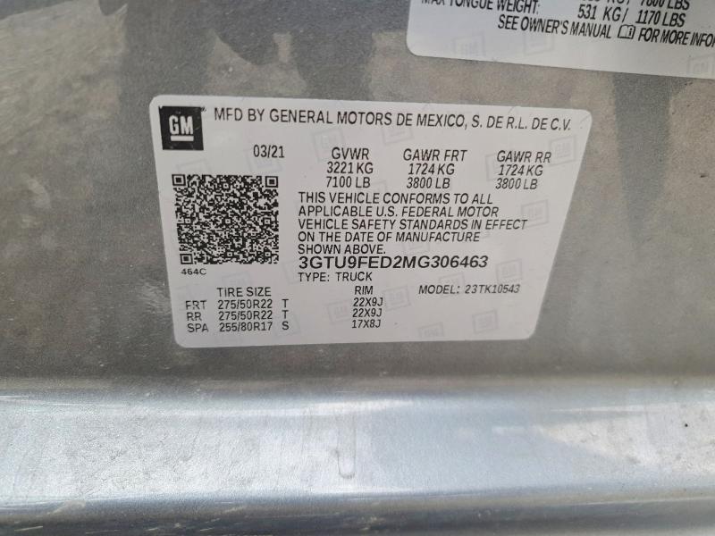 Продажа на аукционе авто 2021 Gmc Sierra, vin: 3GTU9FED2MG306463, номер лота: 49505196