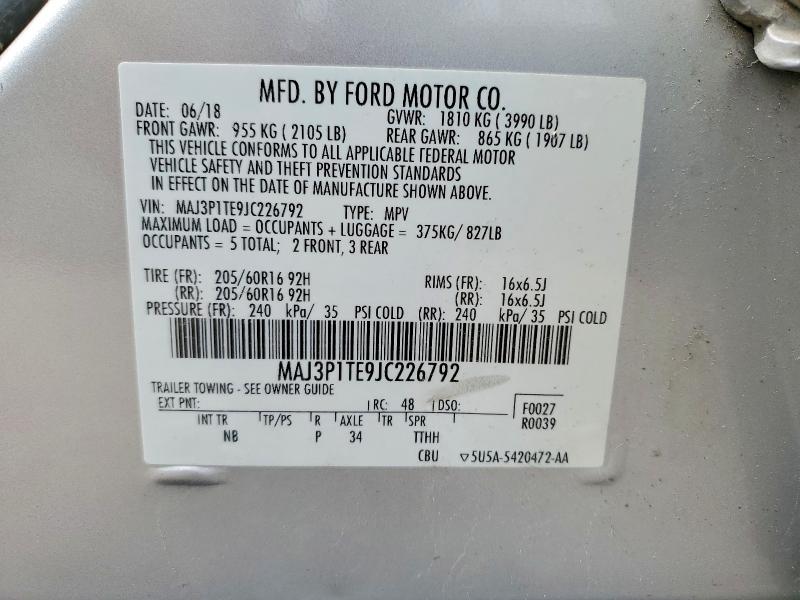 50740566 :رقم المزاد ، MAJ3P1TE9JC226792 vin ، 2018 Ford Ecosport مزاد بيع