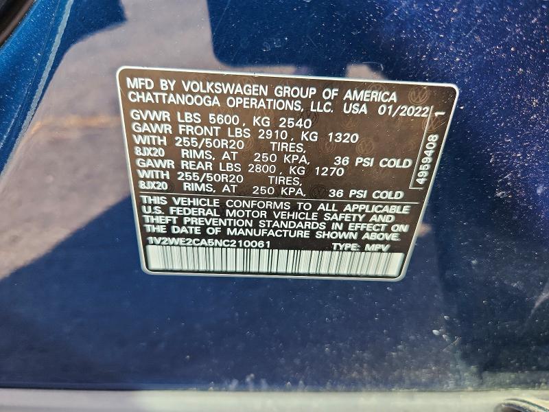 Продажа на аукционе авто 2022 Volkswagen Atlas Cross Sport, vin: 1V2WE2CA5NC210061, номер лота: 49140356