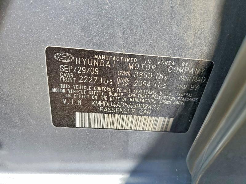 Aukcja sprzedaży 2010 Hyundai Elantra, vin: KMHDU4AD5AU902437, numer aukcji: 51614836