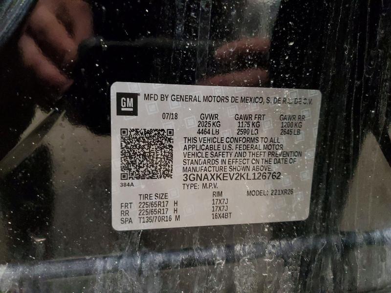 Aukcja sprzedaży 2019 Chevrolet Equinox, vin: 3GNAXKEV2KL126762, numer aukcji: 48116986