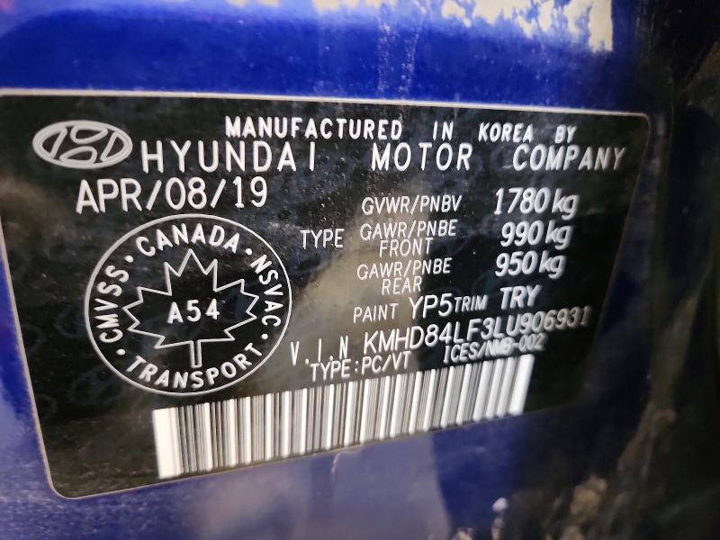 Продаж на аукціоні авто 2020 Hyundai Elantra, vin: KMHD84LF3LU906931, номер лоту: 49106486