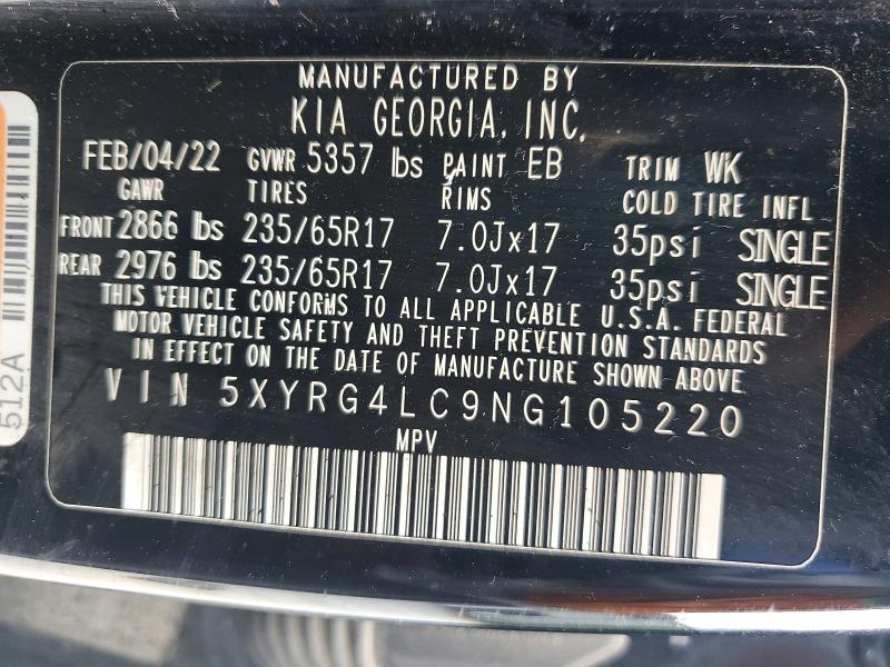 Продажа на аукционе авто 2022 Kia Sorento, vin: 5XYRG4LC9NG105220, номер лота: 51173166