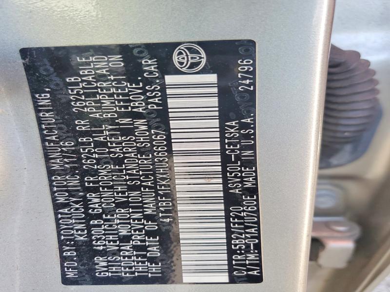 2017 Toyota Camry მანქანა იყიდება აუქციონზე, vin: 4T1BF1FKXHU366067, აუქციონის ნომერი: 50704996