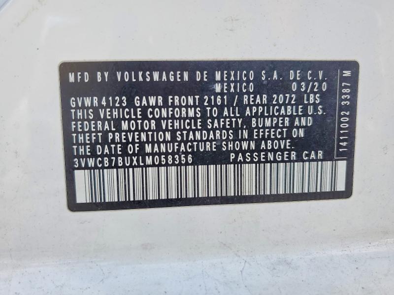 48361186 :رقم المزاد ، 3VWCB7BUXLM058356 vin ، 2020 Volkswagen Jetta مزاد بيع