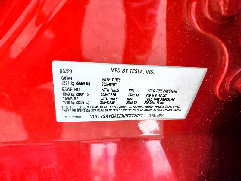 Продажа на аукционе авто 2023 Tesla Model Y, vin: 7SAYGAEEXPF872077, номер лота: 48181636
