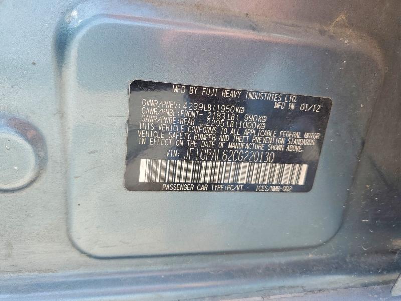 Продажа на аукционе авто 2012 Subaru Impreza, vin: JF1GPAL62CG220130, номер лота: 51199106