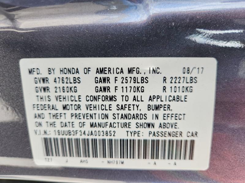 49743866 :رقم المزاد ، 19UUB3F34JA003852 vin ، 2018 Acura Tlx مزاد بيع