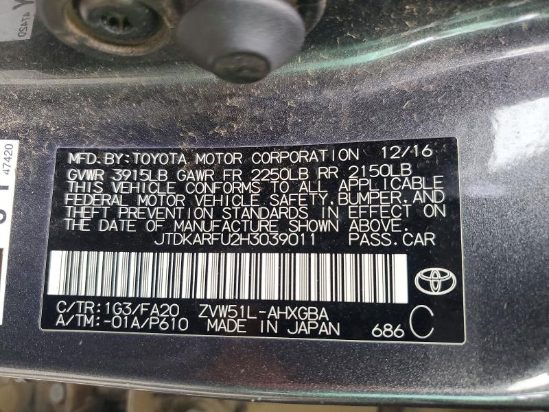 2017 Toyota Prius მანქანა იყიდება აუქციონზე, vin: JTDKARFU2H3039011, აუქციონის ნომერი: 51204016