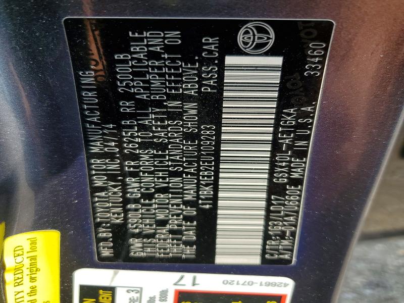 51689276 :رقم المزاد ، 4T1BK1EB2EU109283 vin ، 2014 Toyota Avalon مزاد بيع