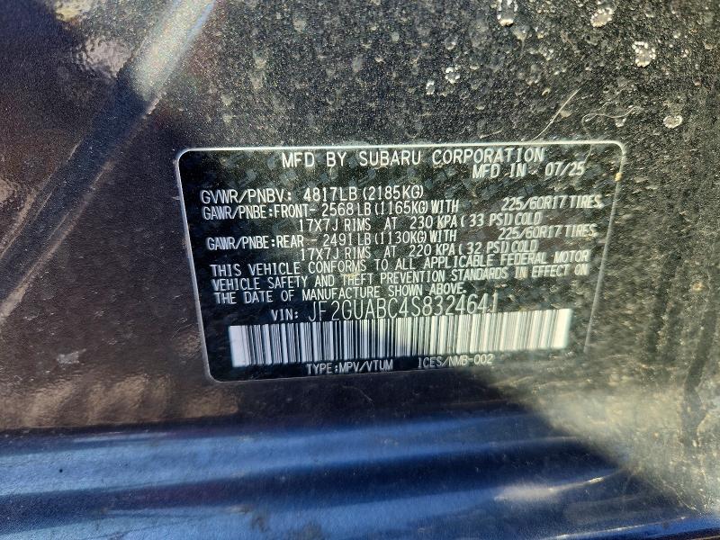 2025 Subaru Crosstrek მანქანა იყიდება აუქციონზე, vin: JF2GUABC4S8324641, აუქციონის ნომერი: 50490316