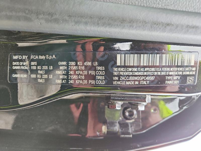 Aukcja sprzedaży 2016 Jeep Renegade, vin: ZACCJBBW2GPC49587, numer aukcji: 52077426