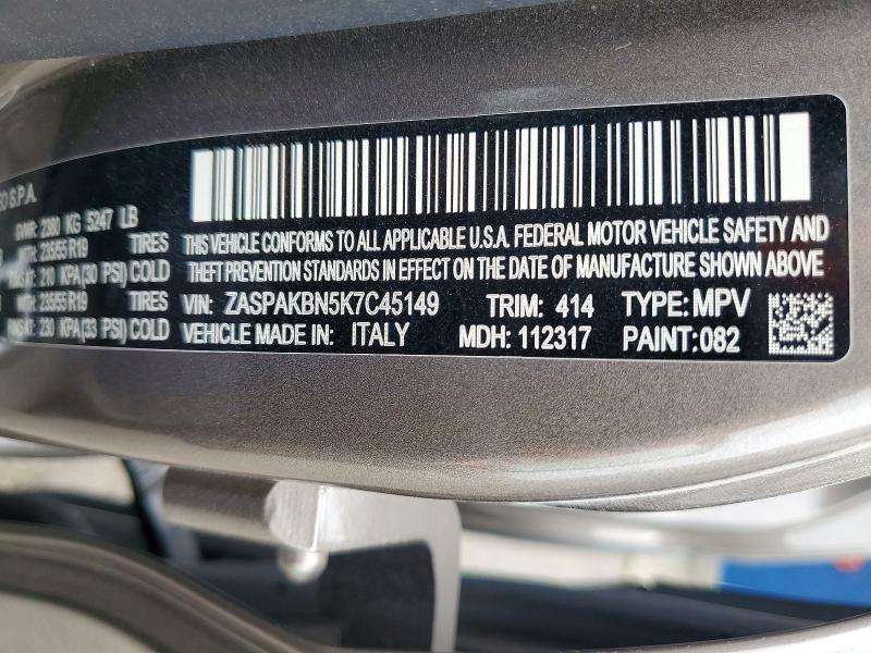 50917406 :رقم المزاد ، ZASPAKBN5K7C45149 vin ، 2019 Alfa Romeo Stelvio مزاد بيع