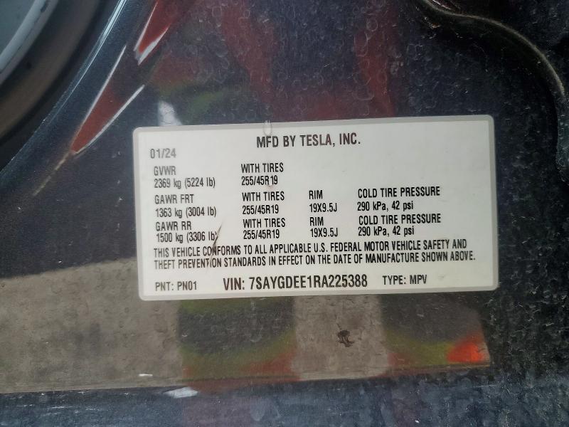 2024 Tesla Model Y მანქანა იყიდება აუქციონზე, vin: 7SAYGDEE1RA225388, აუქციონის ნომერი: 50348476