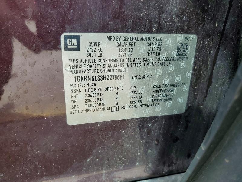 Продажа на аукционе авто 2017 Gmc Acadia, vin: 1GKKNSLS3HZ278681, номер лота: 48426386