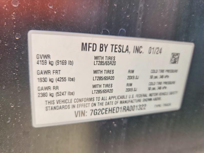Aukcja sprzedaży 2024 Tesla Cybertruck, vin: 7G2CEHED1RA001322, numer aukcji: 50988566