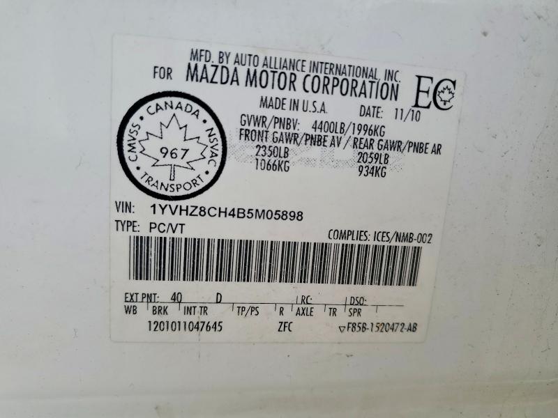 51594656 :رقم المزاد ، 1YVHZ8CH4B5M05898 vin ، 2011 Mazda 6 مزاد بيع