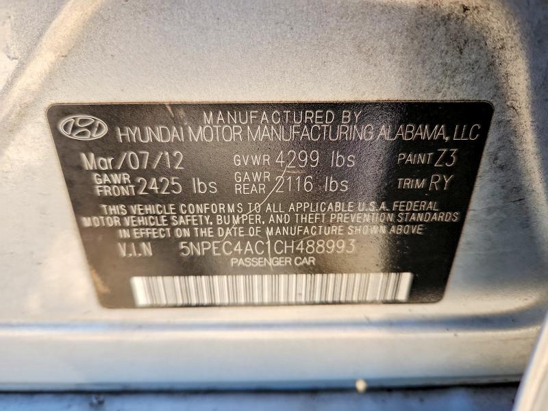 Продаж на аукціоні авто 2012 Hyundai Sonata, vin: 5NPEC4AC1CH488993, номер лоту: 50631896