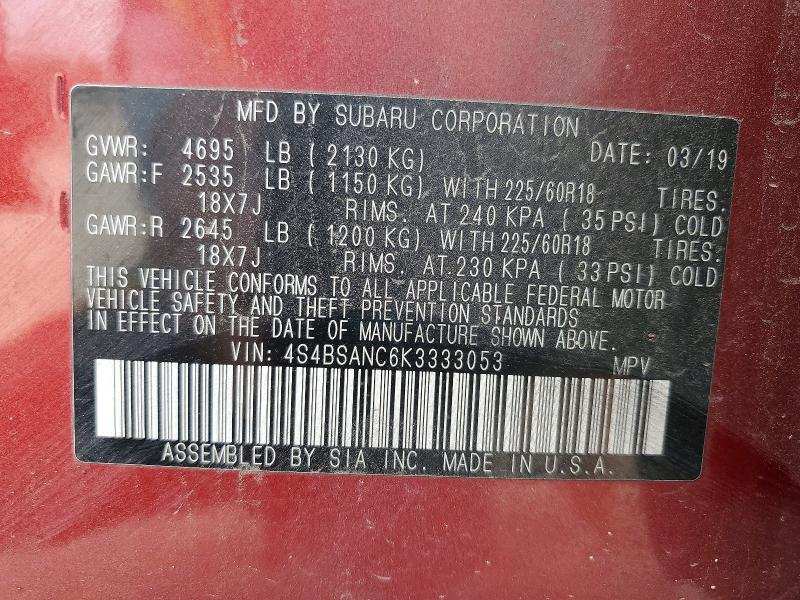 Продажа на аукционе авто 2019 Subaru Outback, vin: 4S4BSANC6K3333053, номер лота: 50180786