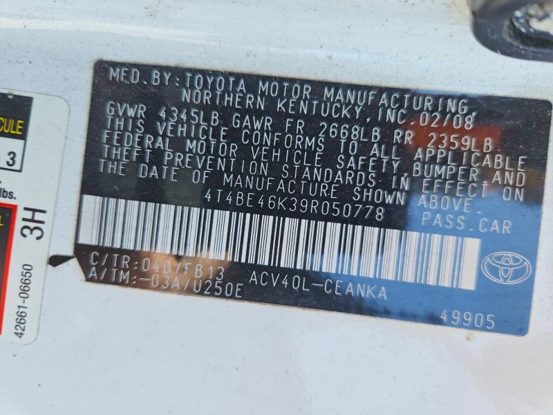 Продажа на аукционе авто 2009 Toyota Camry, vin: 4T4BE46K39R050778, номер лота: 49593876