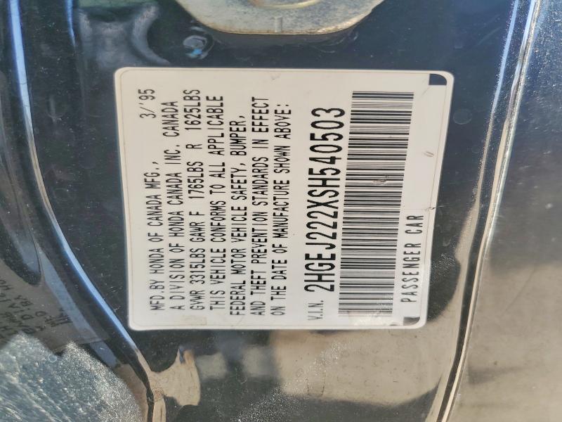 1998 Honda Civic მანქანა იყიდება აუქციონზე, vin: 2HGEJ222XSH540503, აუქციონის ნომერი: 49856356